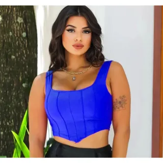 Lançamento Verão: Corselete Bico V com Bojo - Cropped Corset - Laranja verão