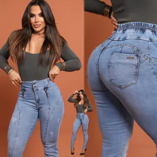 Modeladora Cós Alto Calça Jeans Empina Bumbum Strech Chapa Barriga - Jeans Lipo Cintura Alta Ziper