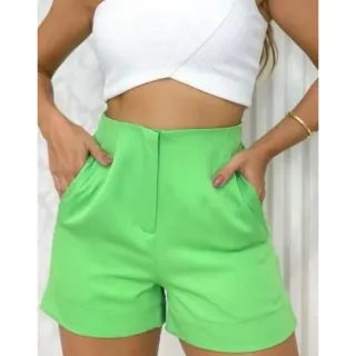 Moda Blogueira: Shorts Feminino de Alfaiataria Inspiração Zara, Cintura Alta - Preto