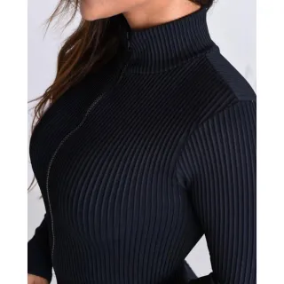 Moda Gringa: Macacão Longo Manga Longa Zíper Frontal Canelado Premium - Preto