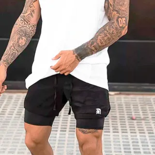 Spartan Bermuda Masculina Treino 2 em 1 - Spartan Branco