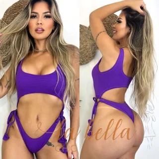 Biquíni Anita Gringo Asa Delta Fio Dental Cavado Amarração Lateral - Drika Fio Rosa/Branco