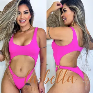 Biquíni Anita Gringo Asa Delta Fio Dental Cavado Amarração Lateral - Drika Fio Rosa/Branco