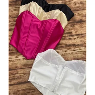 Bojo Premium Cropped Malha Corset Prada - Acentinado - Bege