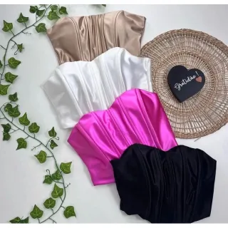 Bojo Premium Cropped Malha Corset Prada - Acentinado - Bege