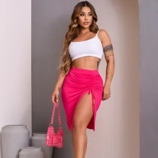 Tendência Verão: Saia Feminina com Amarração e Fenda Drapeada - Onça