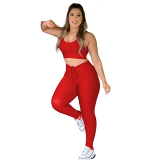 Calça legging cintura alta + Conjunto fitness top - Academia - Preto