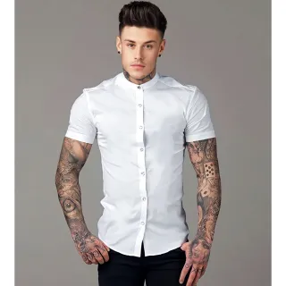 Camisa de Luxo Masculina Slim Fit Gola Padre Manga Curta - Tecido Premium - Vinho BORDÔ