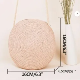 Rianna - Bolsa Redonda de Palha Feminina Transversal Tiracolo - Caramelo