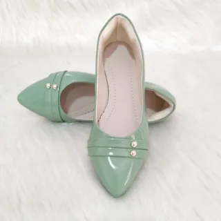 Sapatilha Preta Elegante Bico Fino Modelos Variados do 34 ao 39 Nude - VERDE VERNIZ APLIQUE