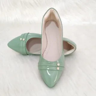 Sapatilha Preta Elegante Bico Fino Modelos Variados do 34 ao 39 Nude - VERDE VERNIZ APLIQUE