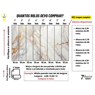 Adesivo Vinilico Mármore com Detalhes em Dourado - Papel de Parede Lavável - 2,50m x 50cm