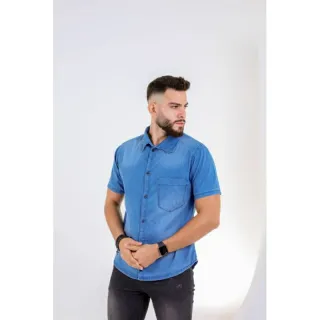 Camisa Manga Curta Jeans Masculina - Tamanhos P M G GG - Stone