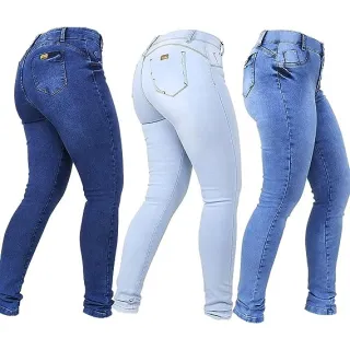 Calça Jeans Feminina Slim Lycra - Kit com 2 unidades - escuro+claro