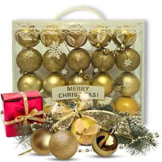 Árvore de Natal Decorada Dourada com Bolas Grandes Fosca e Glitter - Único
