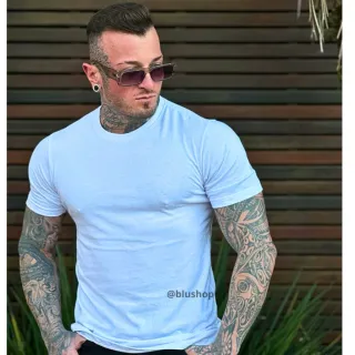 Camiseta Manga Curta Masculina Premium Tradicional Fio 30.1 - CAMISA BASICA AZUL MARINHO