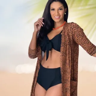 Biquíni feminino hot pants de laço cintura alta forrado e com bojo - unicórnio azul