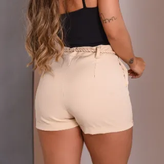 Bolso Removível Shorts Feminino Alfaiataria com Cordão - Nude