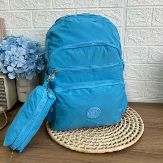 Média Viagem Simples Sólida Cor Leve Feminina Escolar Pano Nylon Moda Casual Mochila - ROSA5107