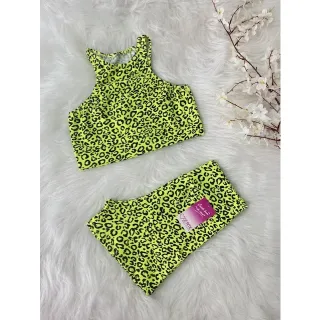 Top fitness sem bojo e conjunto short/bolso - Raryel - onça verde escuro