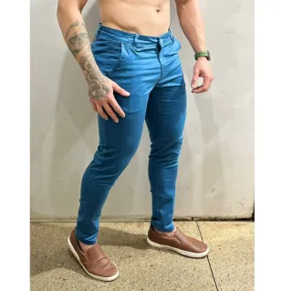 Calça social slim masculina em tecido premium acetinado - Caqui Claro