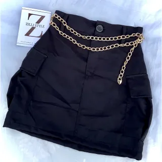 Saia curta de alfaiataria com bolsos laterais - Zillistyle - BEGE com cinto