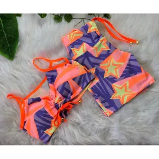 Conjunto de short com cordinha + top com bojo para academia - Neon alcinha