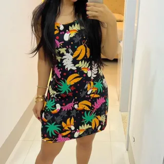 Vestidinhos Tubinho Estampados Femininos com Elastano - Inspiração Farm Moda Verão - VERDE ESTAMPA SORTIDA 5