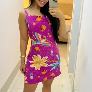 Vestidinhos Tubinho Estampados Femininos com Elastano - Inspiração Farm Moda Verão - VERDE ESTAMPA SORTIDA 5