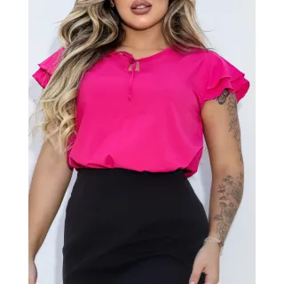 Blusa Social Executiva Feminina Barata Manga Curta Soltinha - Preta