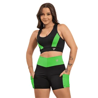 Short fitness com bolso celular e top para academia - conjunto c/b laranja