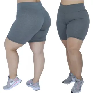 Bermuda Plus Size Feminina Cintura Alta Suplex Meia Coxa - Cinza