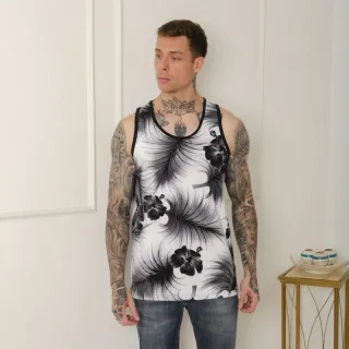 Estampada Praia Camiseta Regata Masculina - Preta com Dourado