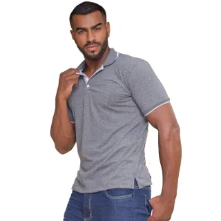 Camisa Polo Masculina Slim Manga Curta - Cores Variadas - Cinza Escuro