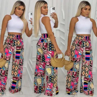 Calça Pantalona Feminina com Cintura Alta e Elástico Grosso - 13