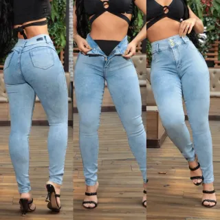 Vários modelos de calça jeans cintura alta com cinta super lipo - do tamanho 36 ao 46 - Preto Sarja