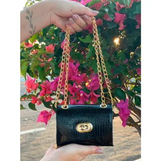 Moda Feminina Bag Luxo Mini Bolsa Blogueira Metalizado Corrente Croco