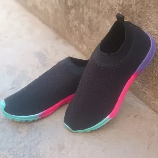 Atividades físicas feminino elástico slip on respirável - grafite/tiedye