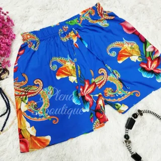Casual Plus Size Feminino Shorts Estampado Viscose - Cor de fundo Azul