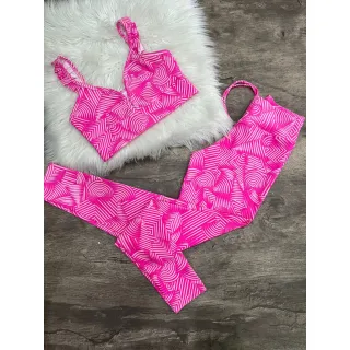 Calça Legging com Top Fitness Conjunto Babado - Preto