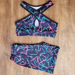 Conjunto Fitness Estampado Feminino - Short e Top para Academia - Estampa 08