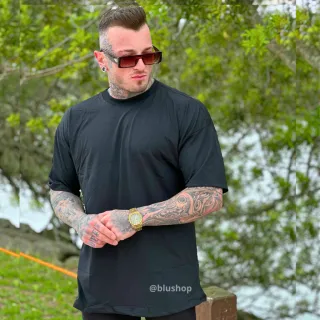 Camisa Masculina Streetwear 100% Algodão Oversized Lisa - CAMISETA PRETA OVERSIZED