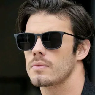 Qualidade Alta Pena Metal Óculos Sol Quadrados Masculinos - Marrom