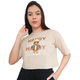 Moda Gringa: Camiseta Cropped em Algodão 100% - MARROM/Gato The Moon