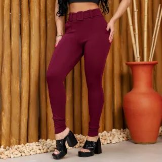 Cinto forrado calça feminina social cintura alta skinny com bolso