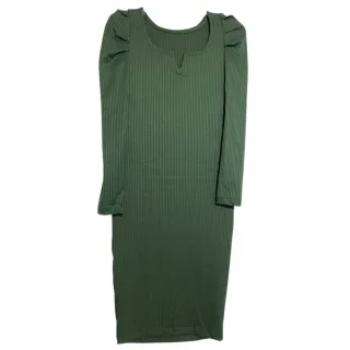 Moda Evangélica: Vestido Mídi manga longa com decote V e manga bufante princesa - mostarda