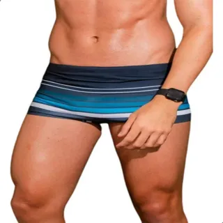 Sungas Adulto Larga Estampada Praia Piscina Boxer Lycra - Azul