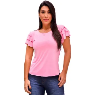 Blusa PREMIUM Manga Curta Suede BABADO 3 - Vermelho