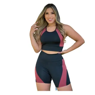 Conjunto Fitness Short e Top de Treino sem Decote - Roupa Academia - Azul Claro