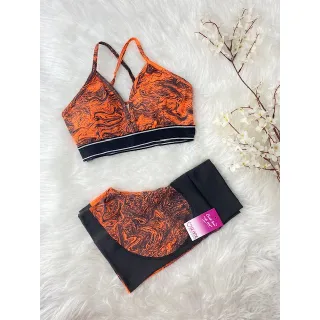 Conjunto Cross fitness empina bumbum - marmorizado rosa neon